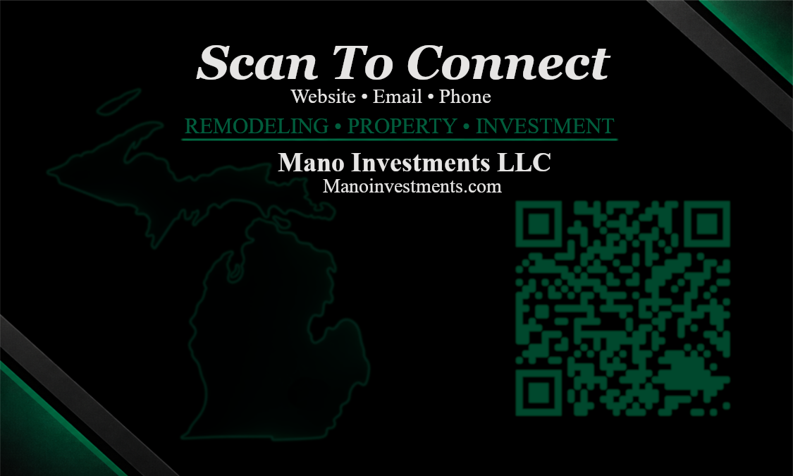 Mano Investments business card back with QR code