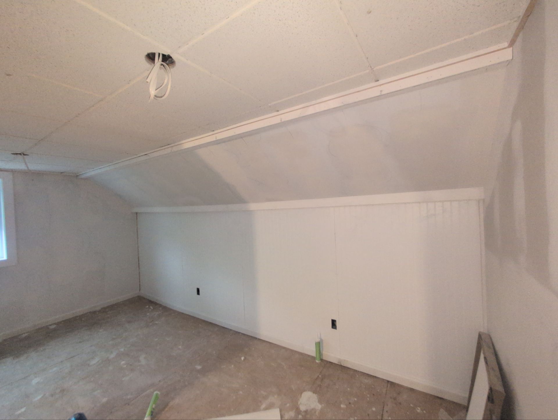 Residential room during wall and ceiling rehabilitation